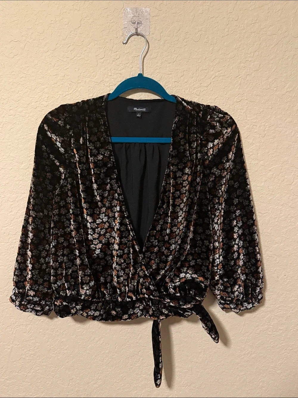 Madewell Black Velvet Floral Wrap Blouse